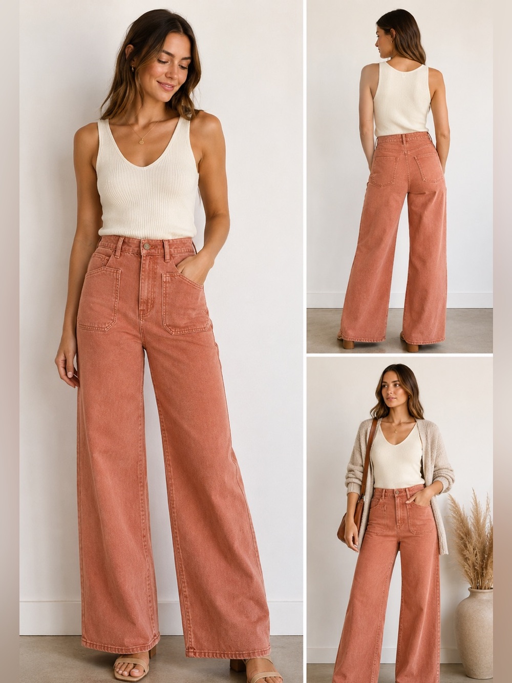 Wilfred Free Aritzia Rust Wide Leg Jeans Patch Pocket Size 6